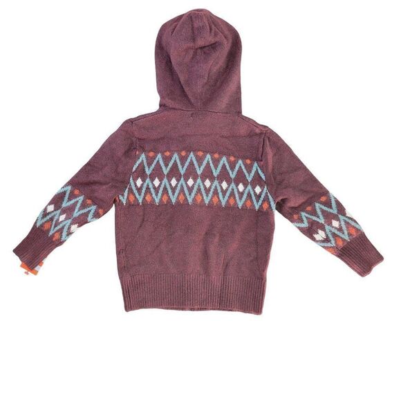 Cat & Jack Burgundy Fair Isle Hooded Full-Zip Cardigan Sweater Sz S - Picture 2 of 6